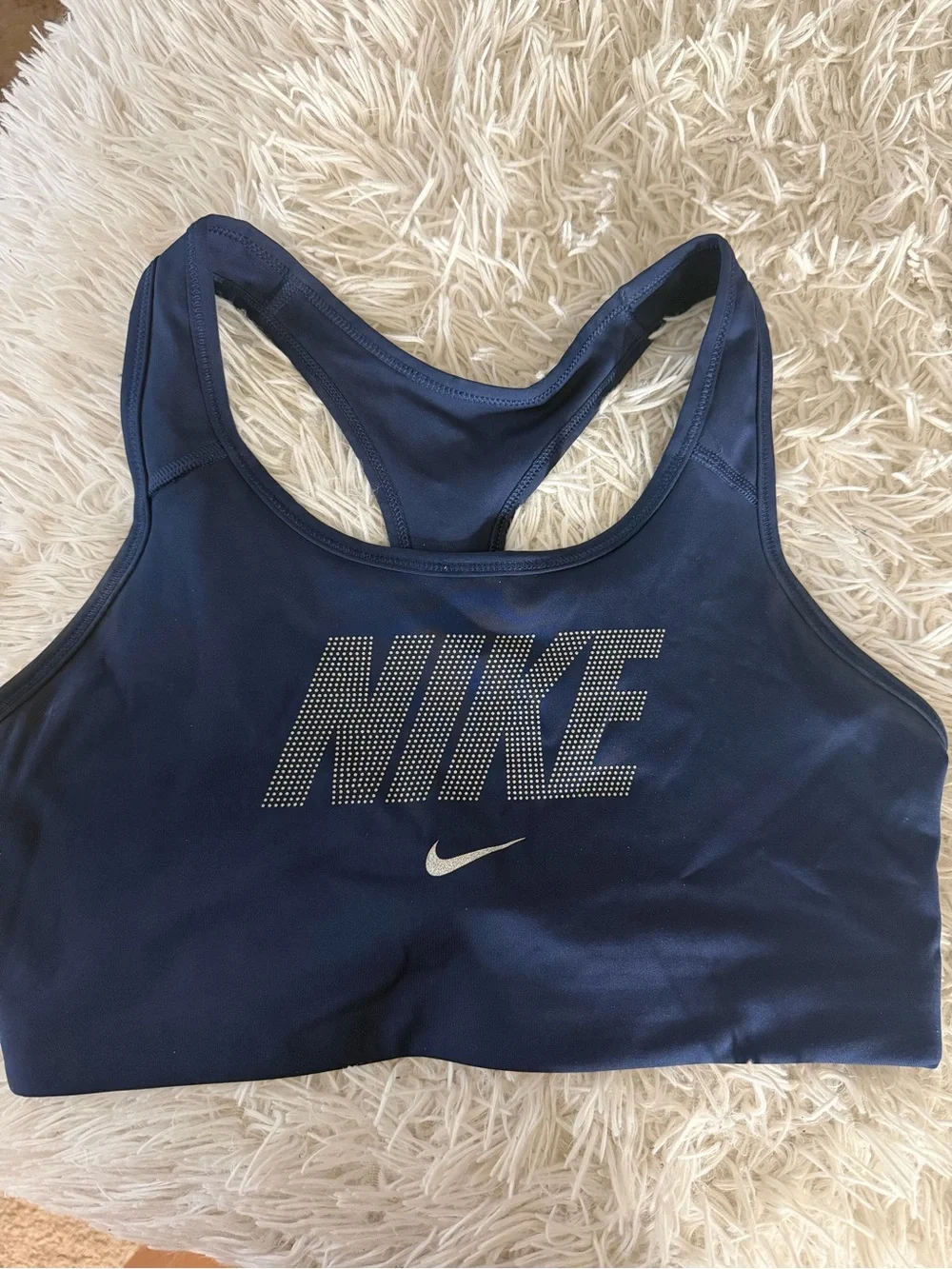 Nike Navy Blue Racerback Sports Bra with Rhinestone Logo